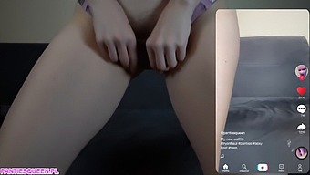 Tiktok gal shows off fleshy pussy during captivating getup prod on haul in live.